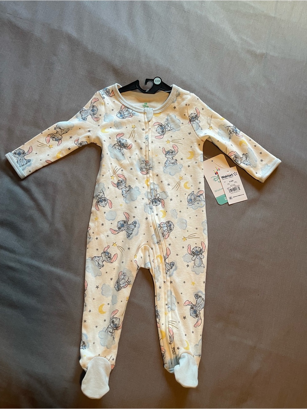 Disney Cream Footed One-Piece Sleeper with Stitch and Moon Print